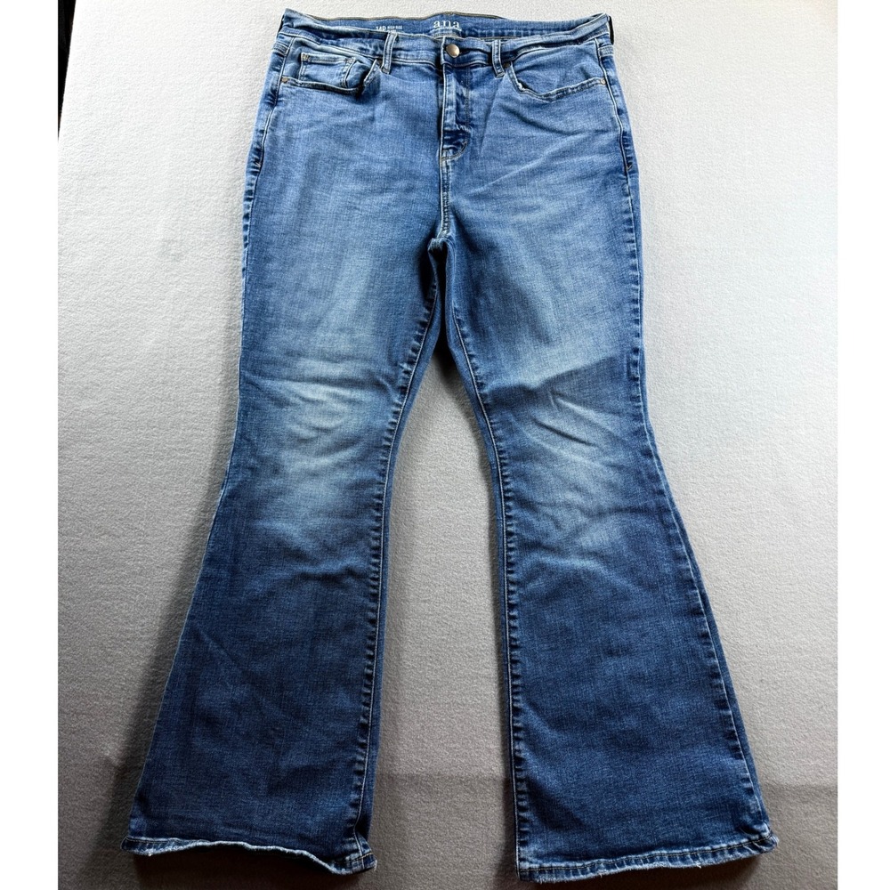 a.n.a High-Rise Flare Jeans Women 14P Blue Distressed Hem Stretch 33x29